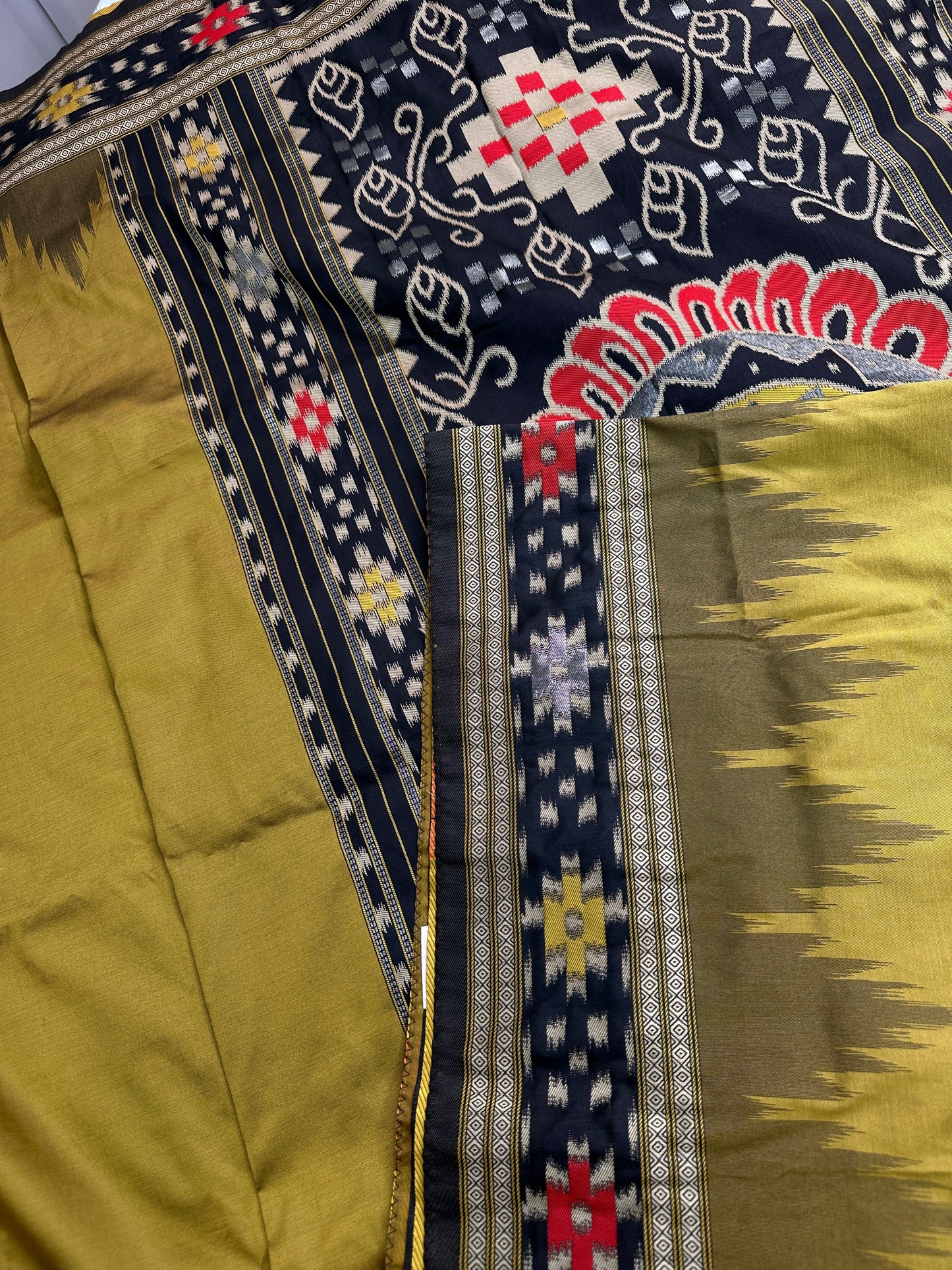 Patola Green Black Silk Saree