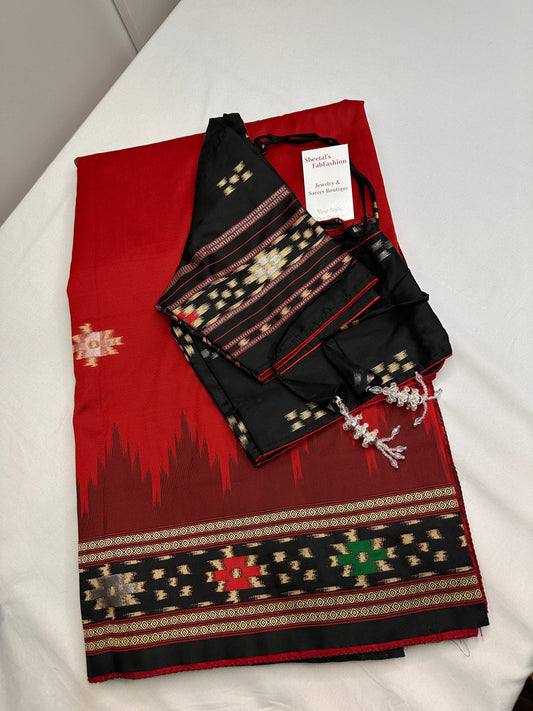 Patola Red Black Silk Saree