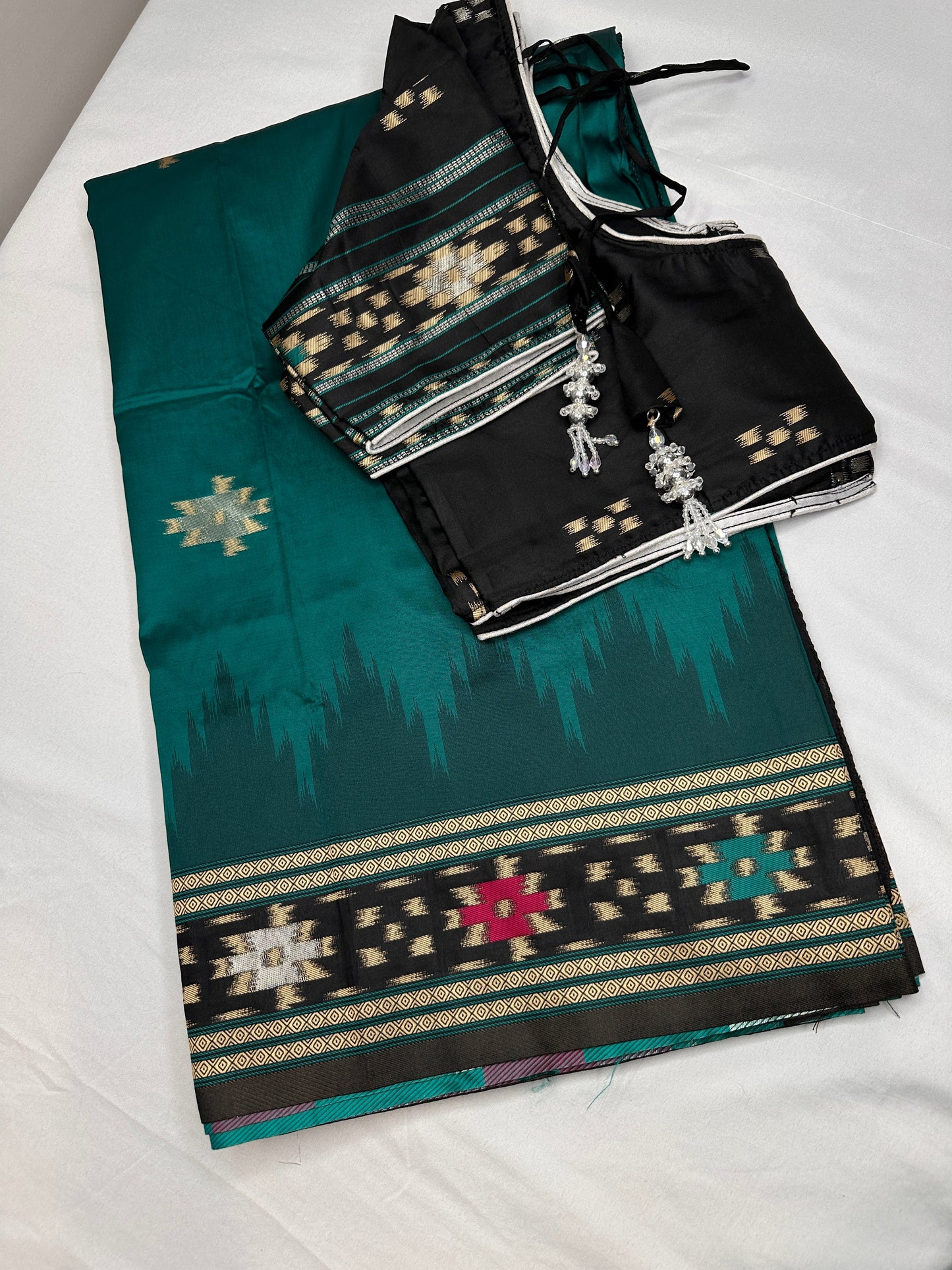 Patola Green Black Silk Saree