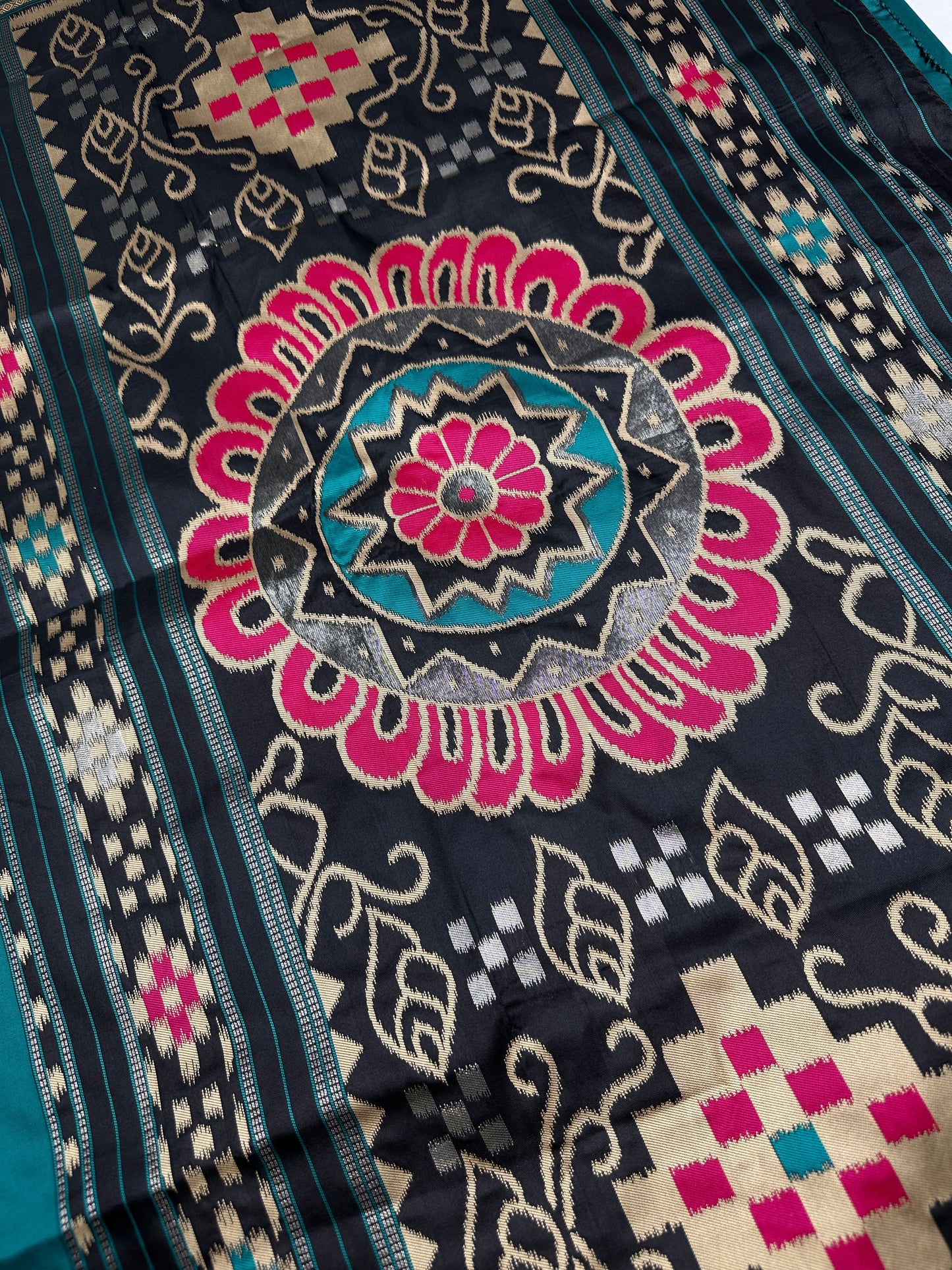 Patola Green Black Silk Saree