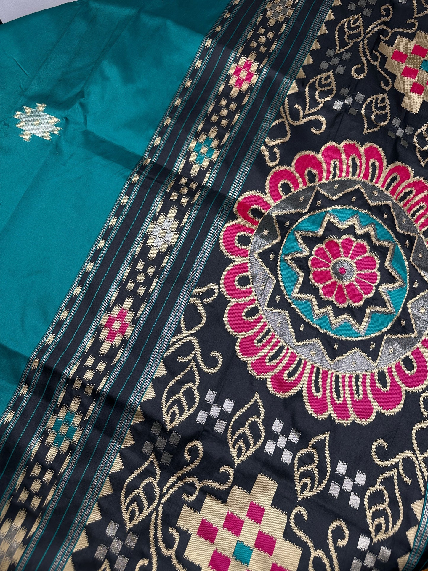 Patola Green Black Silk Saree