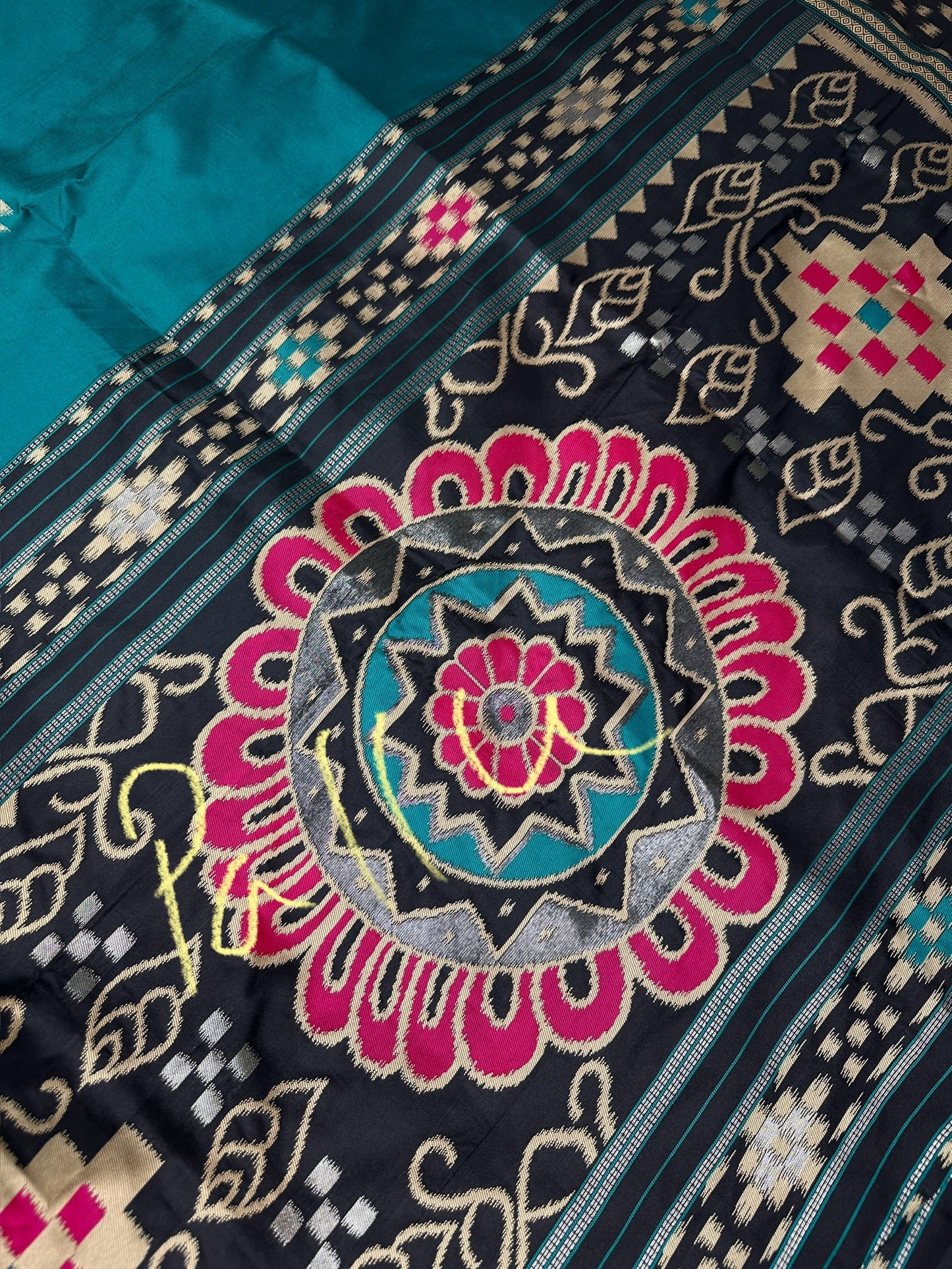 Patola Green Black Silk Saree