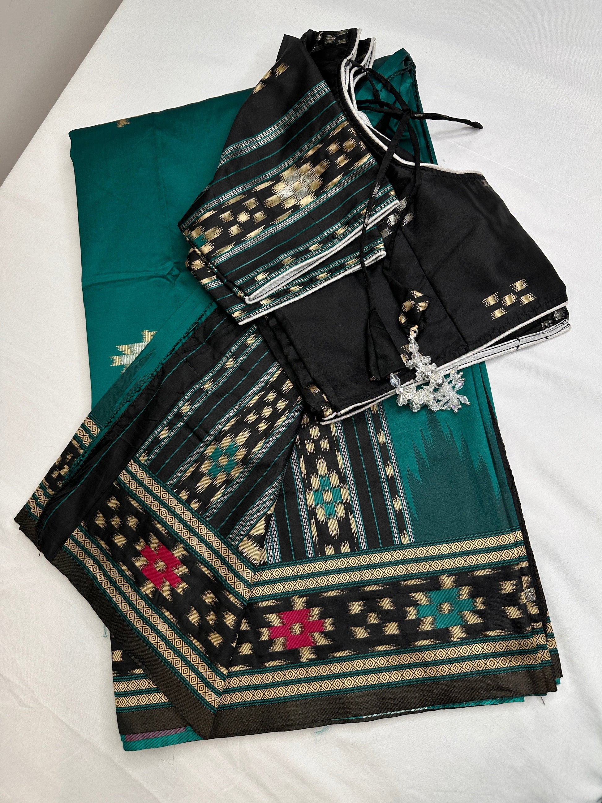 Patola Green Black Silk Saree