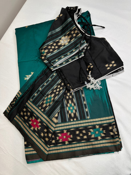 Patola Green Black Silk Saree