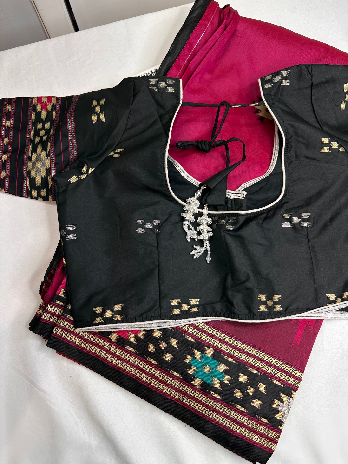 Patola Pink Black Silk Saree