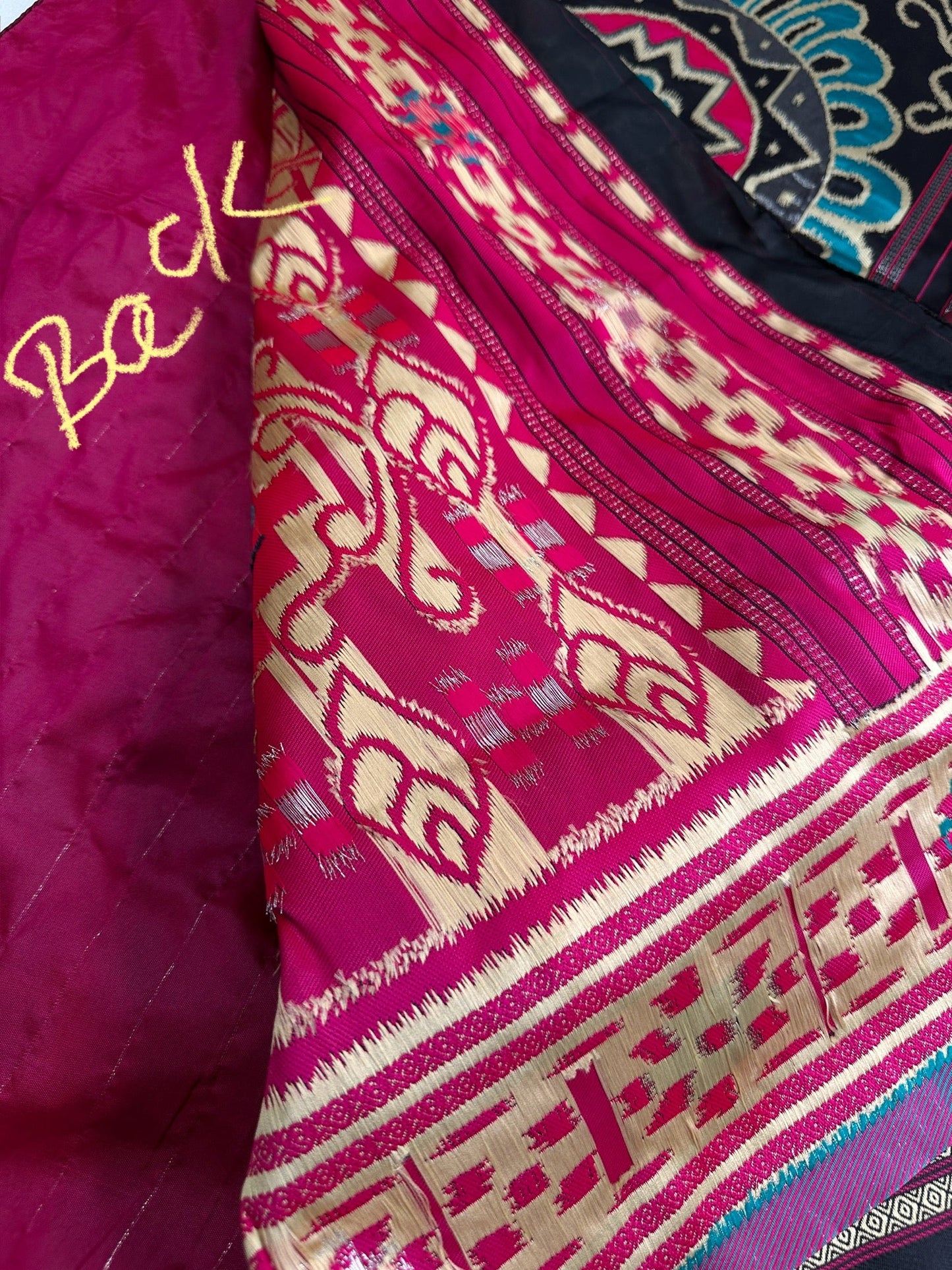 Patola Pink Black Silk Saree