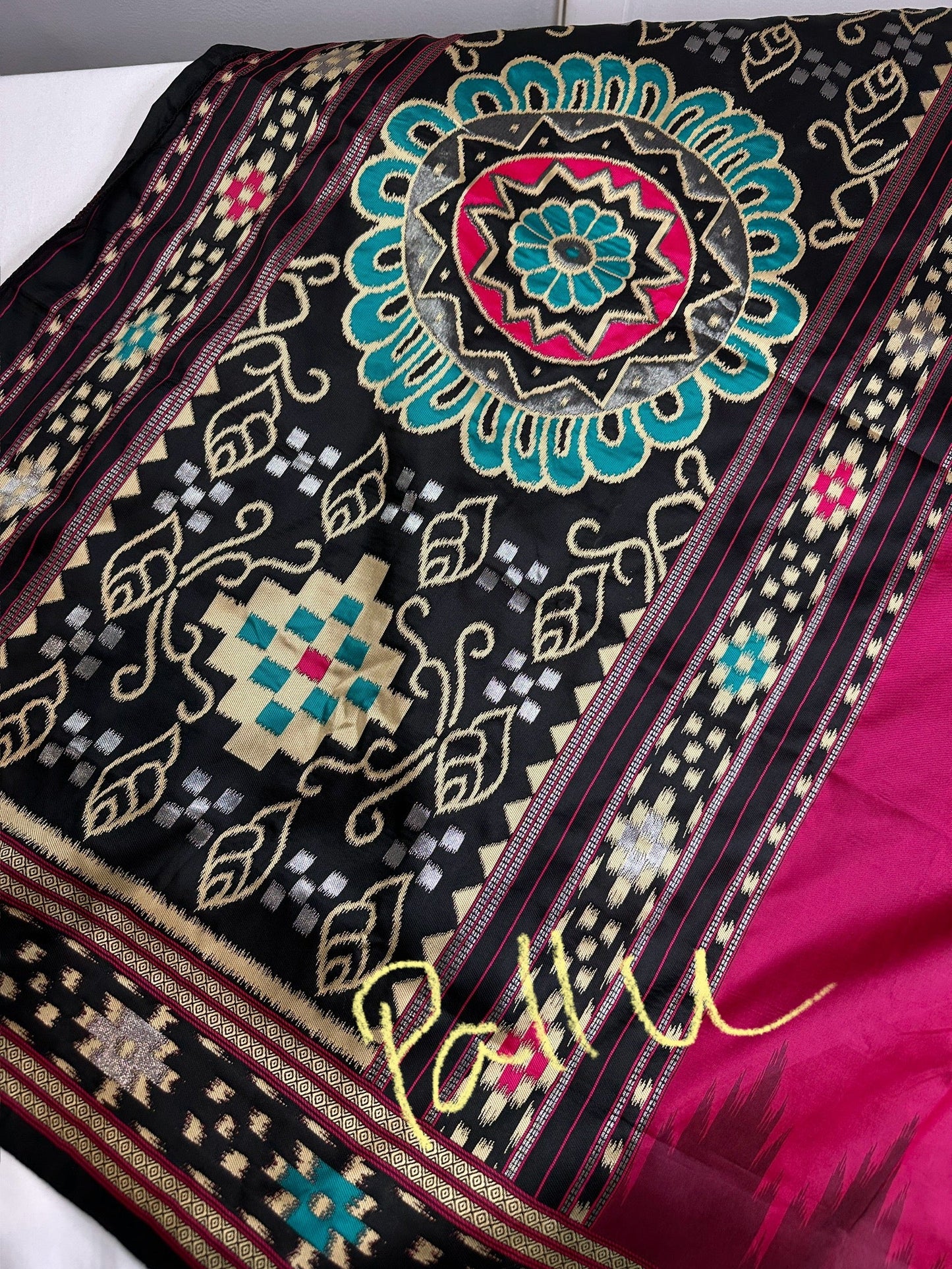 Patola Pink Black Silk Saree