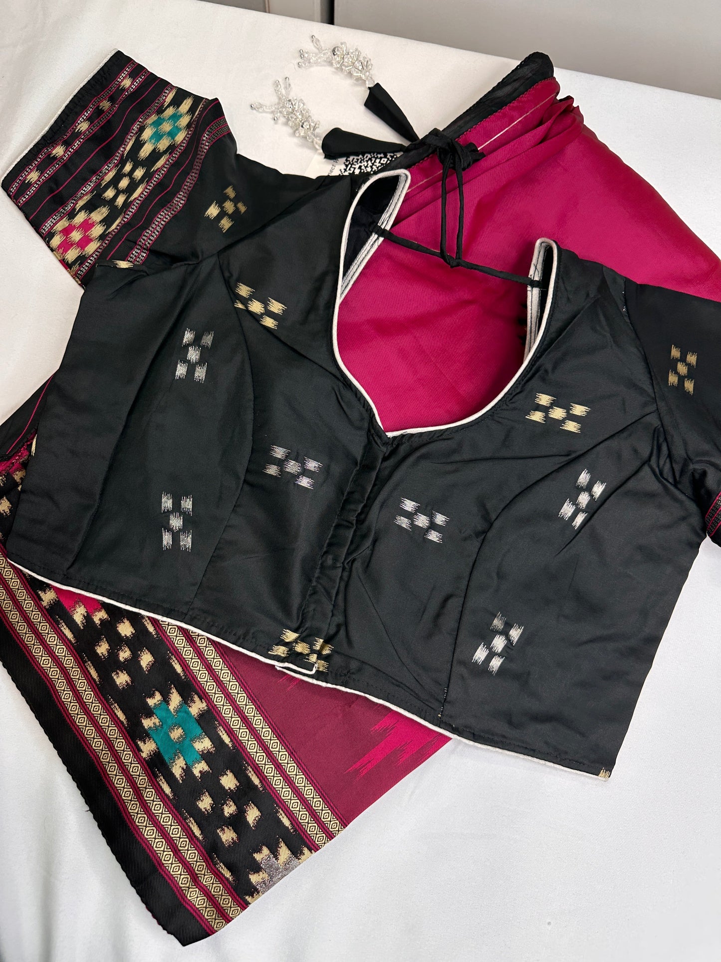 Patola Pink Black Silk Saree