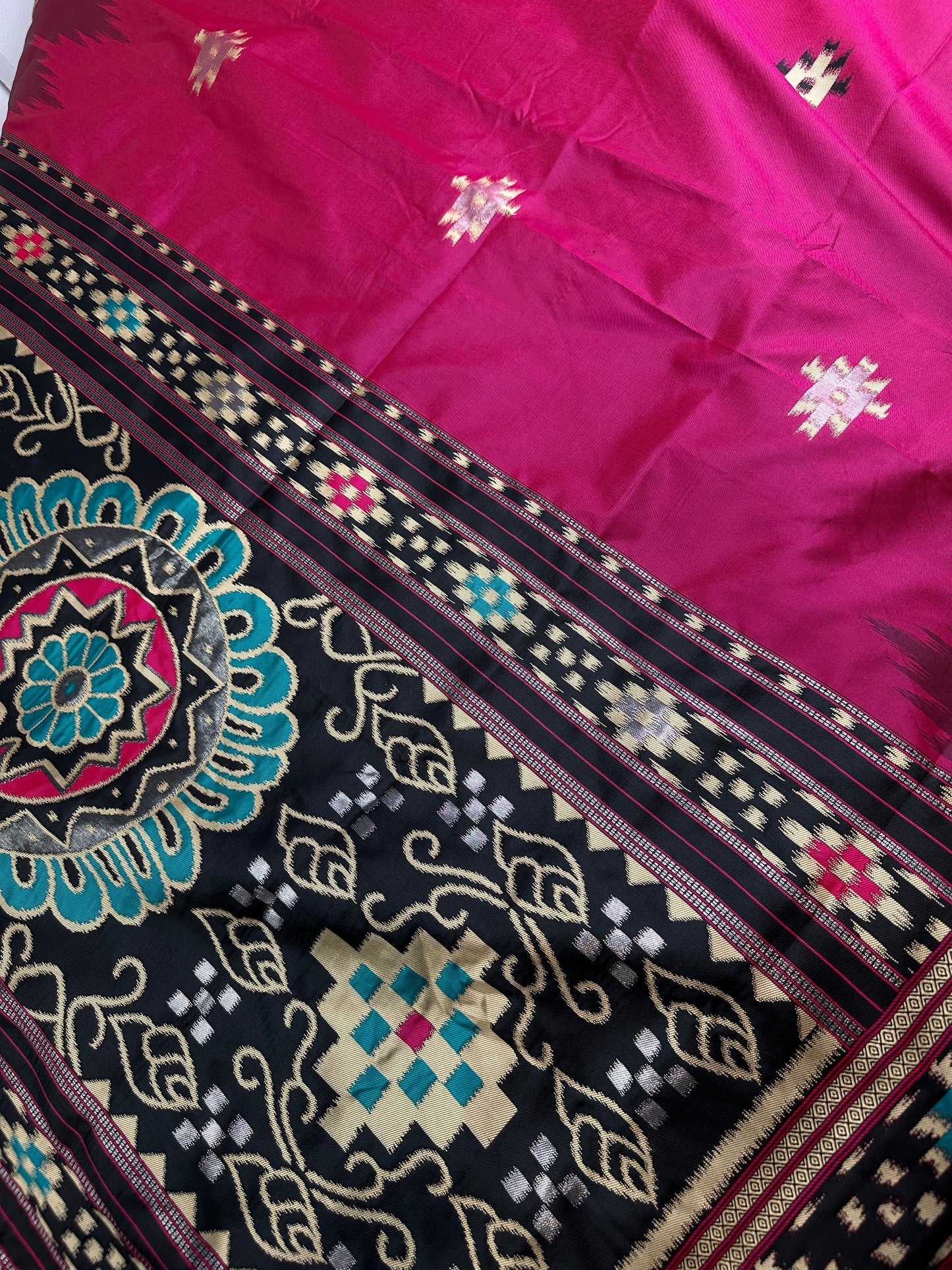 Patola Pink Black Silk Saree