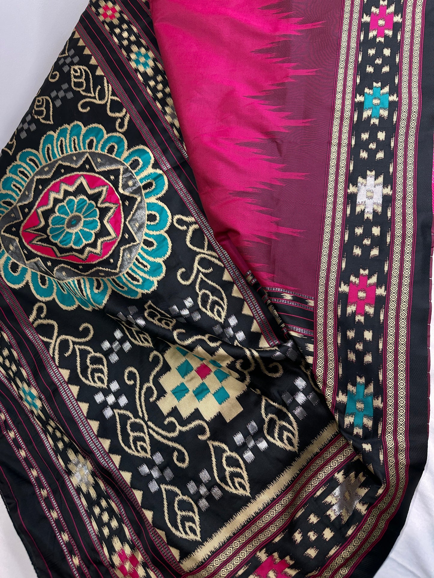 Patola Pink Black Silk Saree