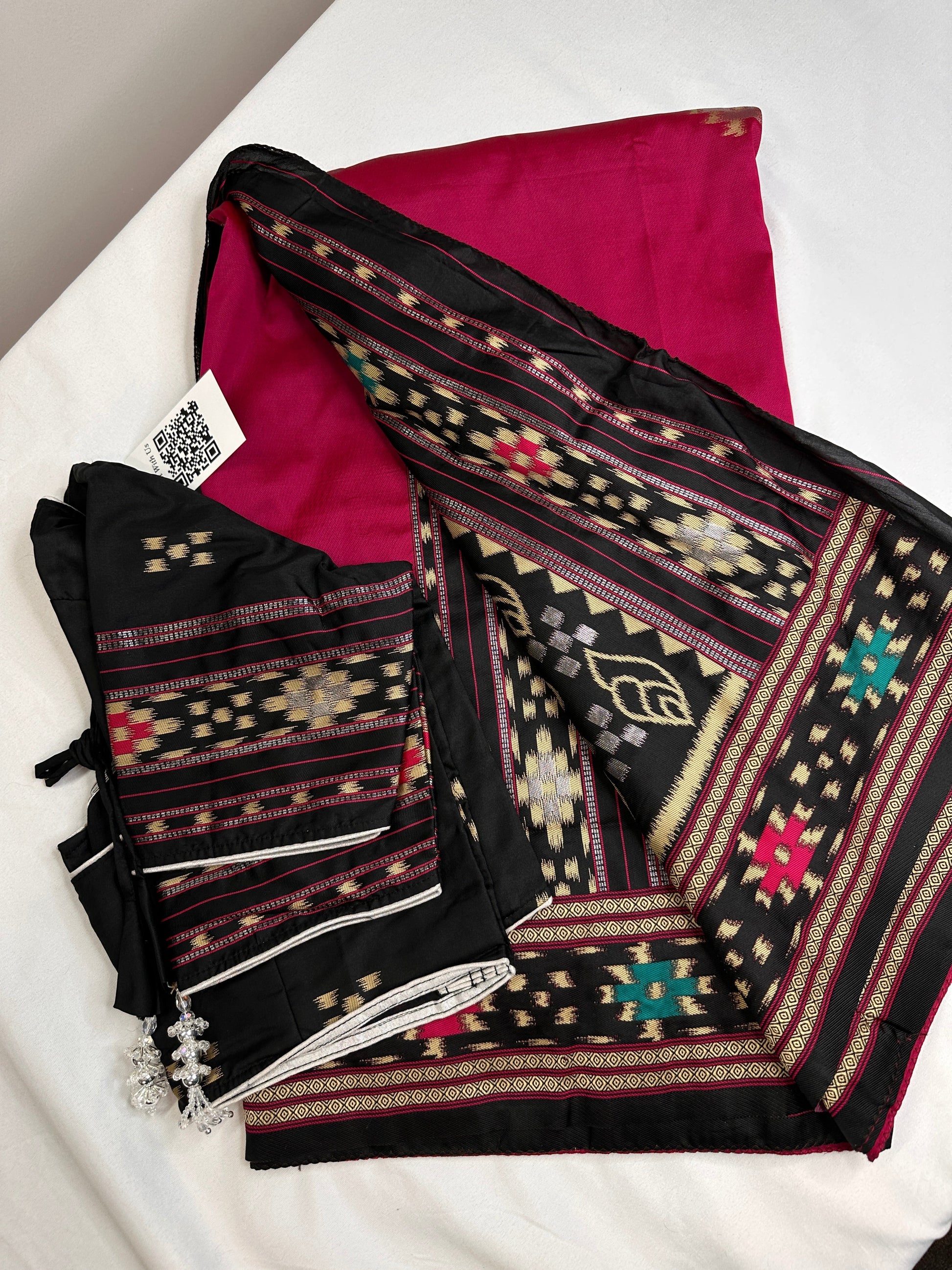 Patola Pink Black Silk Saree