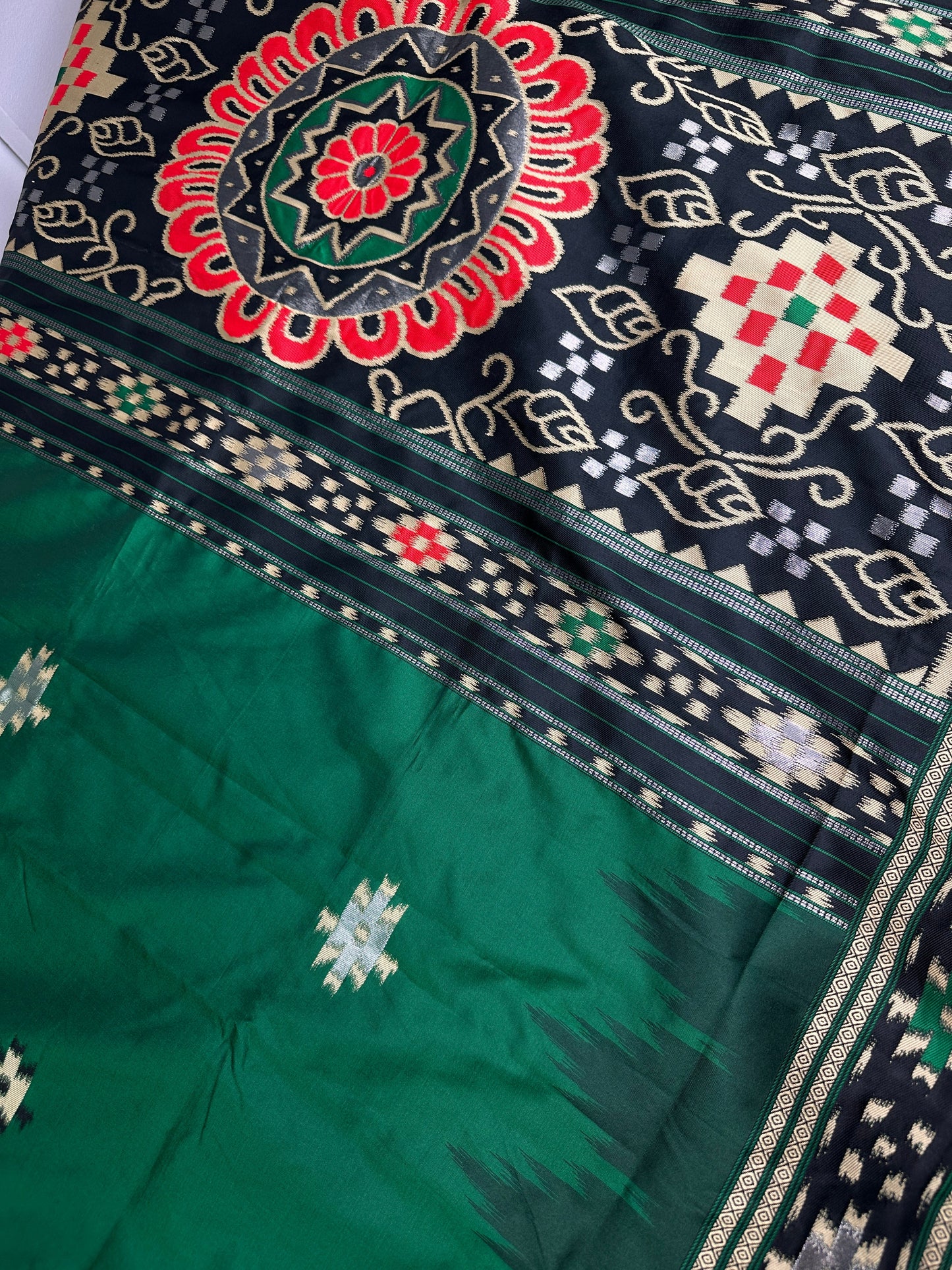 Patola Green Black Silk Saree