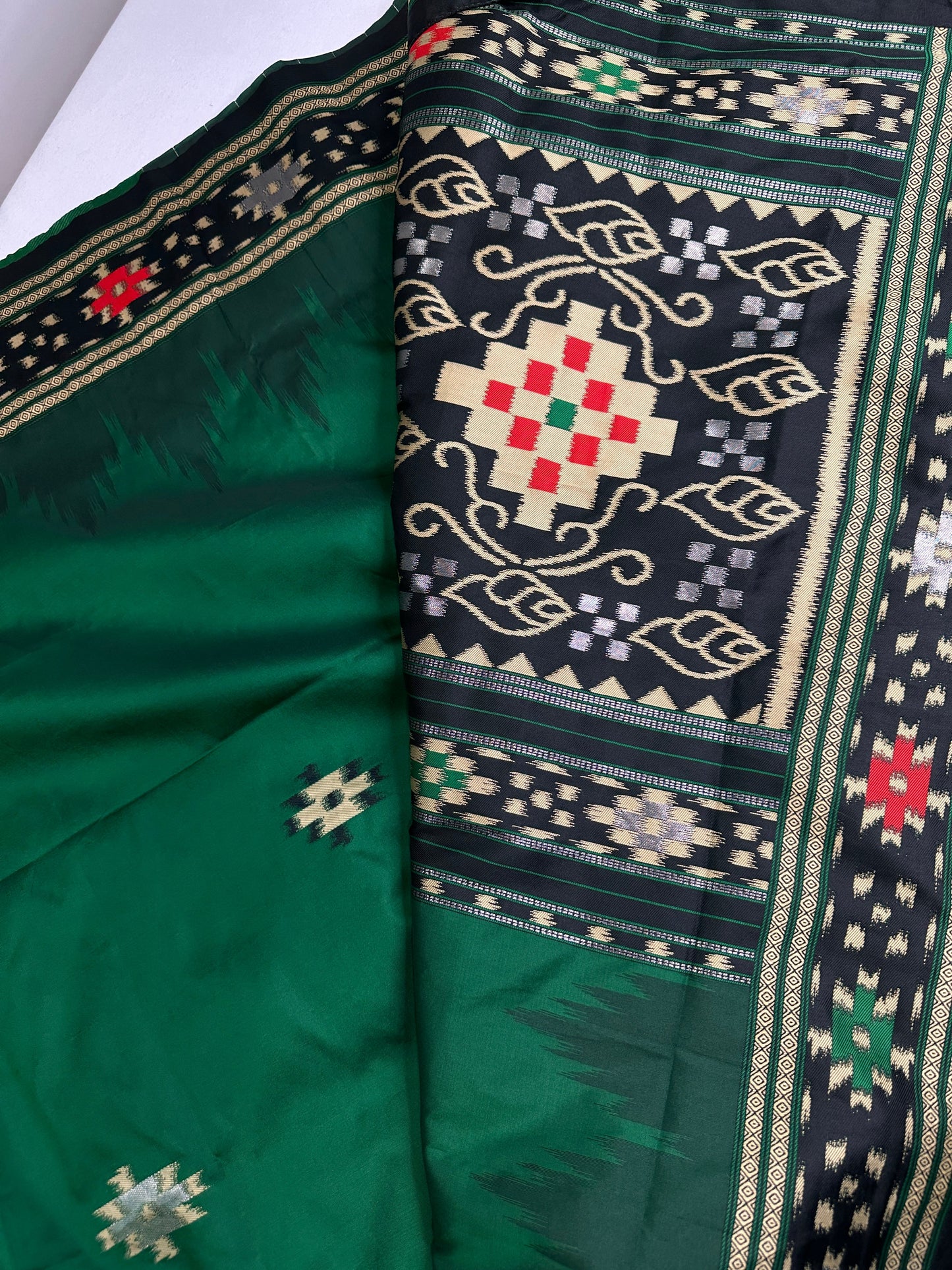 Patola Green Black Silk Saree