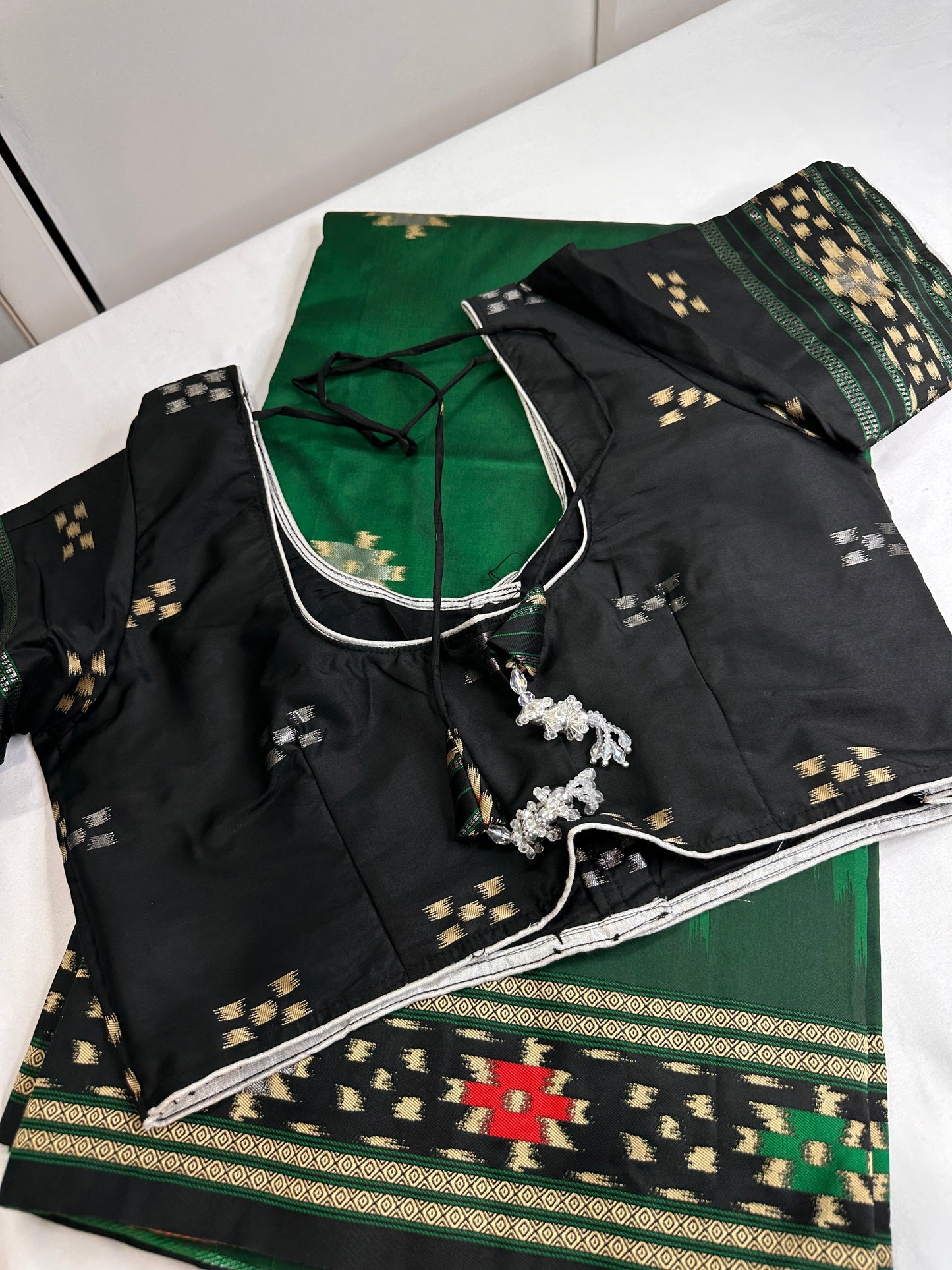 Patola Green Black Silk Saree