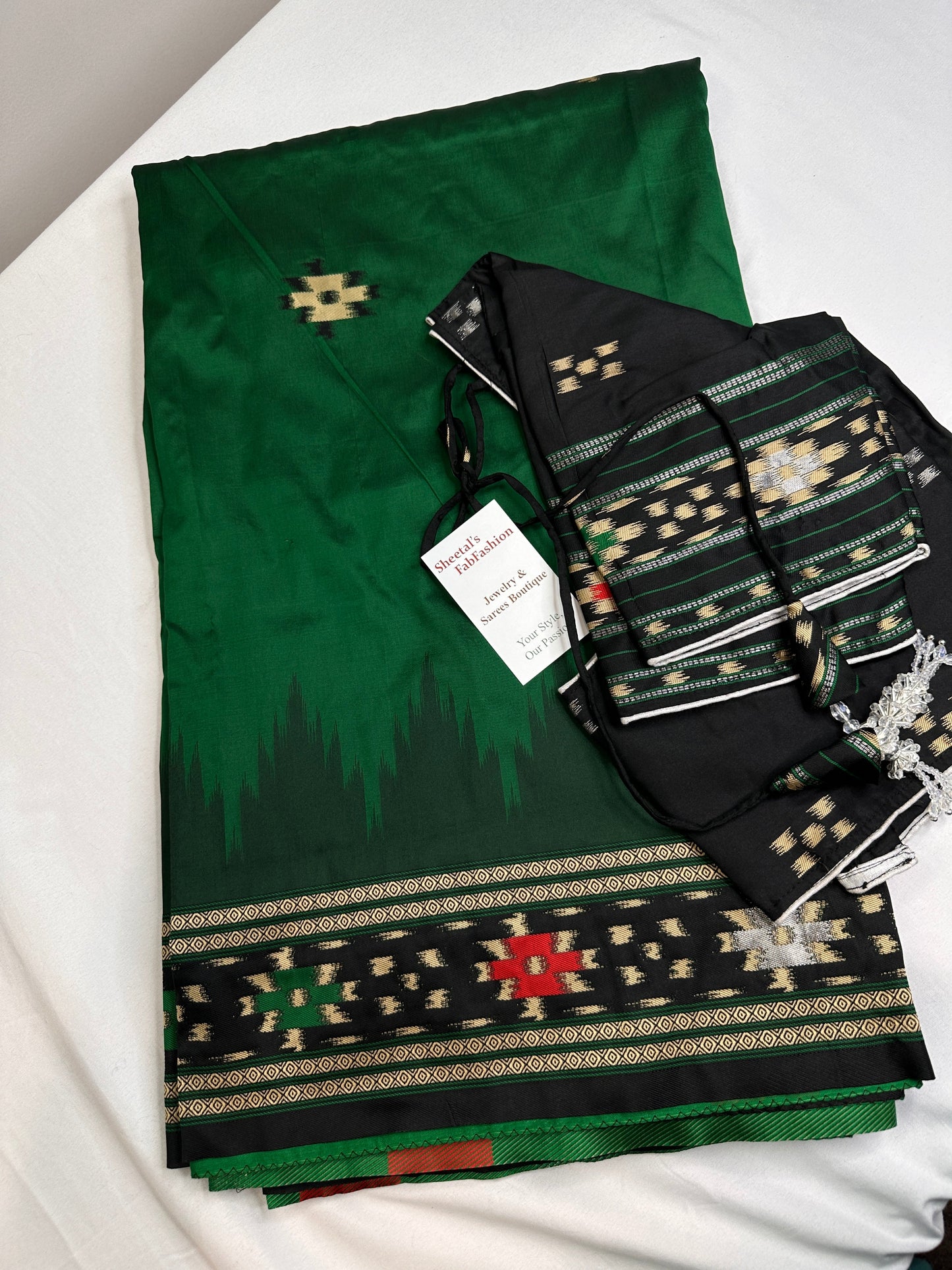 Patola Green Black Silk Saree