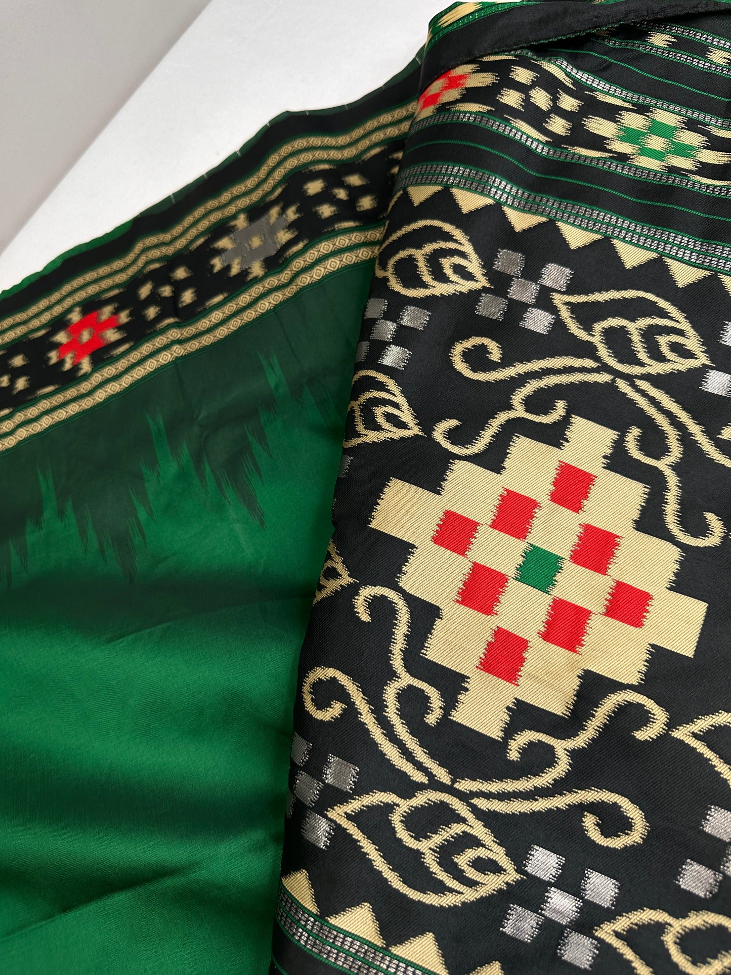 Patola Green Black Silk Saree