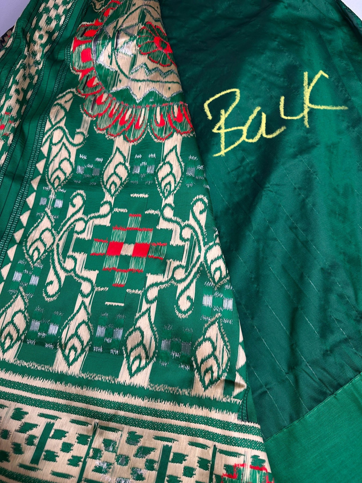 Patola Green Black Silk Saree