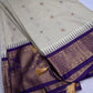 Gadwal Semi Silk Cream Purple Checks Saree