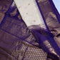 Gadwal Semi Silk Cream Purple Checks Saree