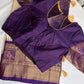 Gadwal Semi Silk Cream Purple Checks Saree