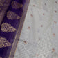 Gadwal Semi Silk Cream Purple Checks Saree