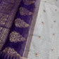 Gadwal Semi Silk Cream Purple Checks Saree