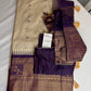 Gadwal Semi Silk Cream Purple Checks Saree