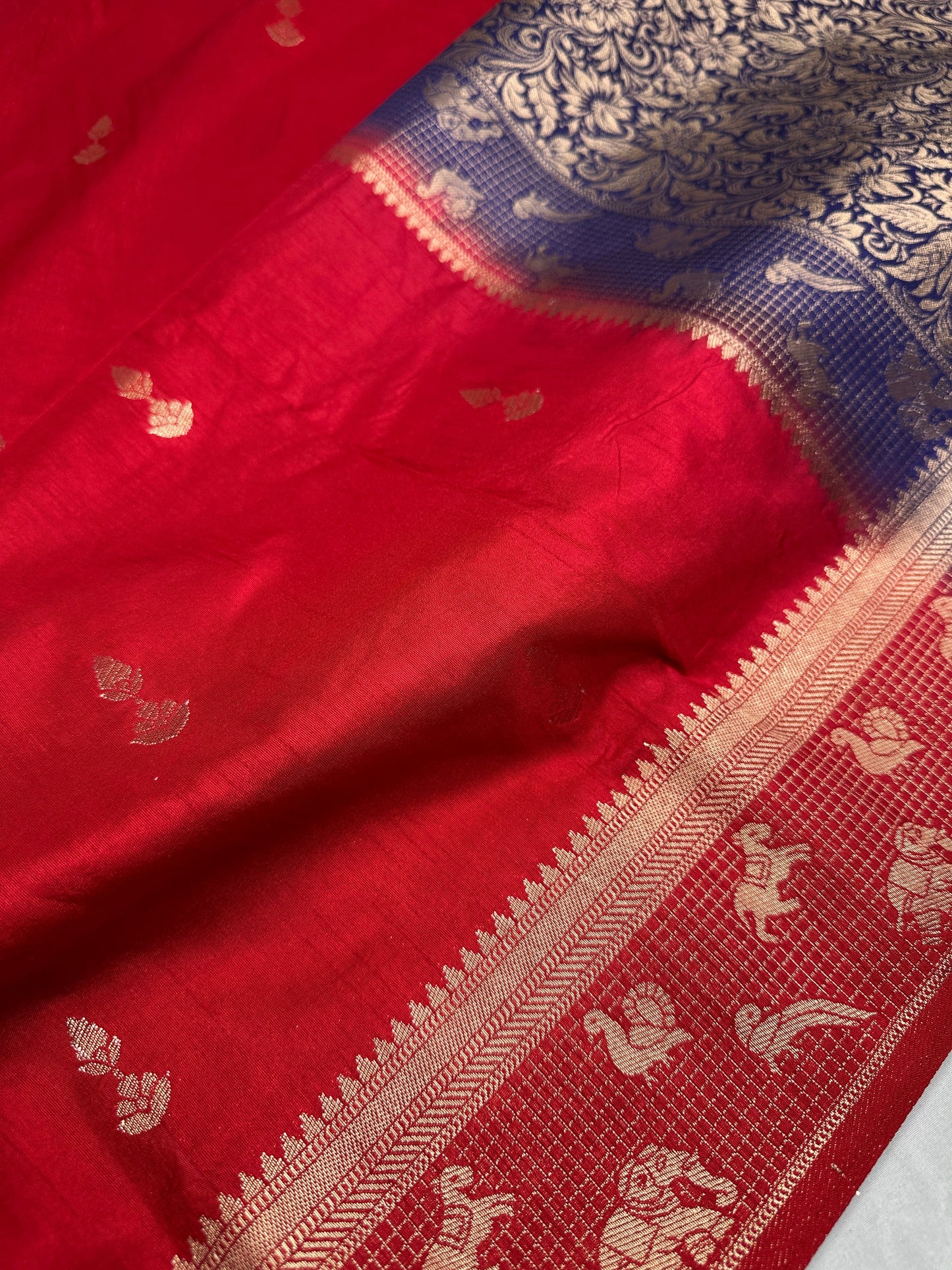Raw Mango Silk Red Blue Light Weight Saree