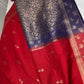 Raw Mango Silk Red Blue Light Weight Saree