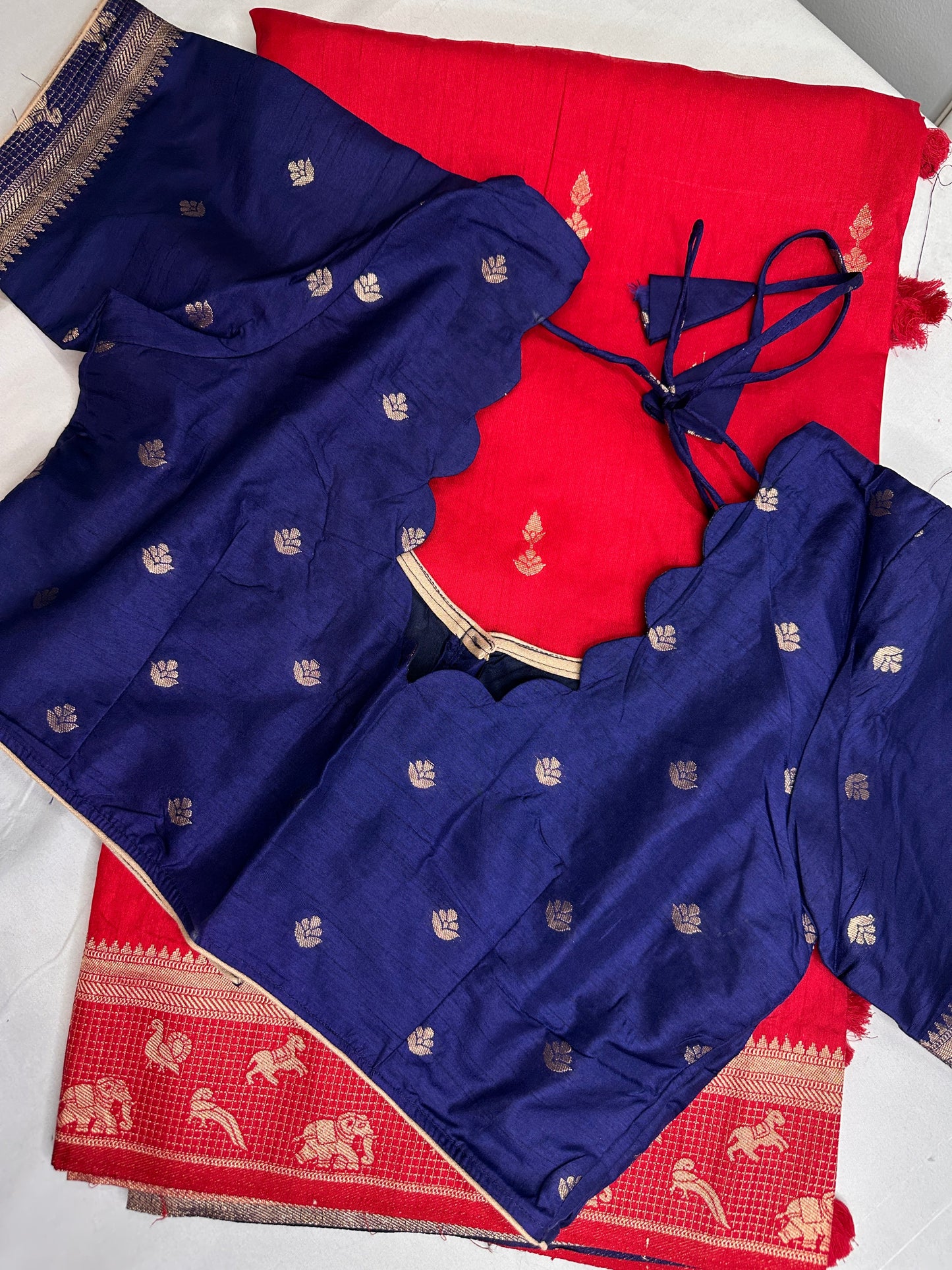 Raw Mango Silk Red Blue Light Weight Saree