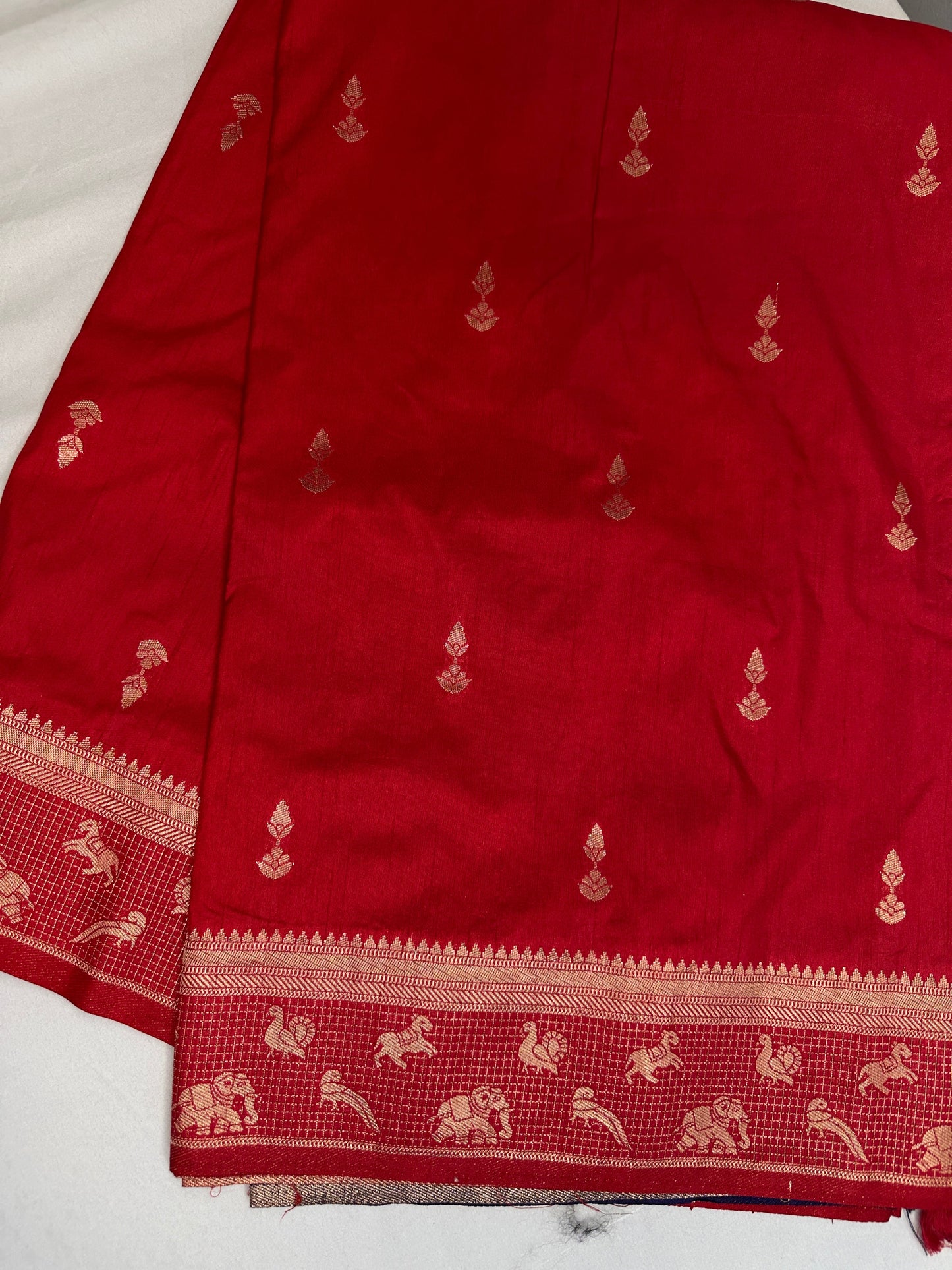 Raw Mango Silk Red Blue Light Weight Saree