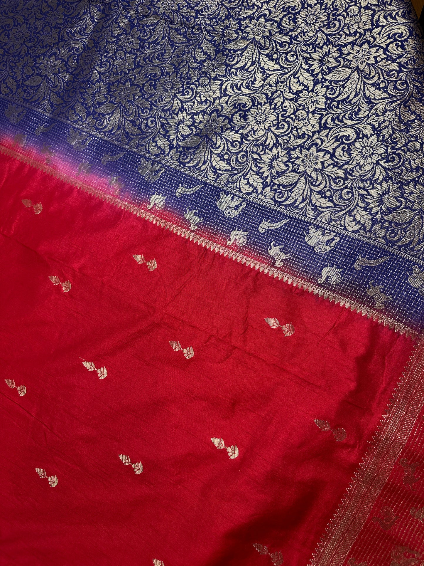 Raw Mango Silk Red Blue Light Weight Saree