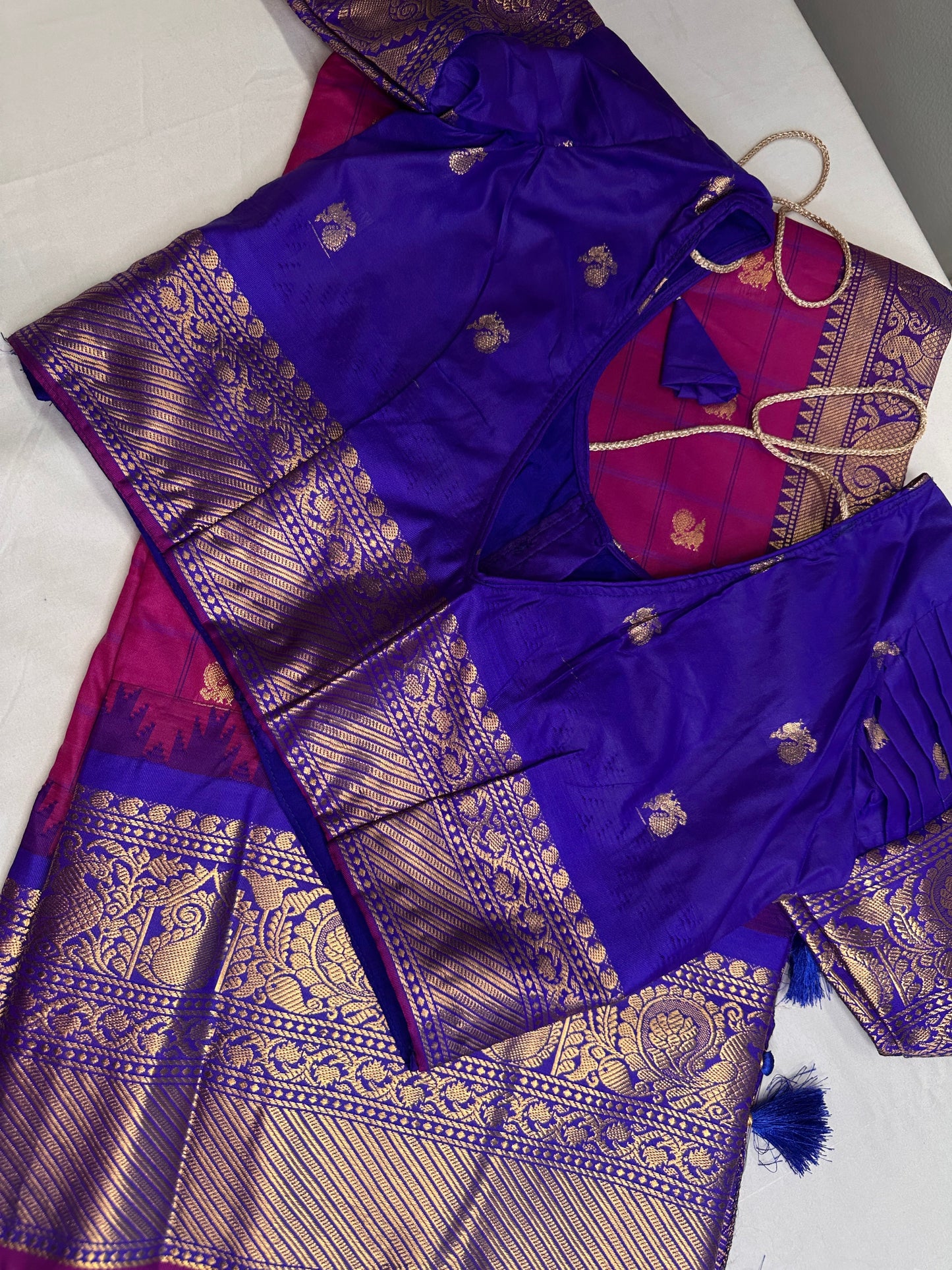 Gadwal Semi Silk Pink Blue Checks Saree