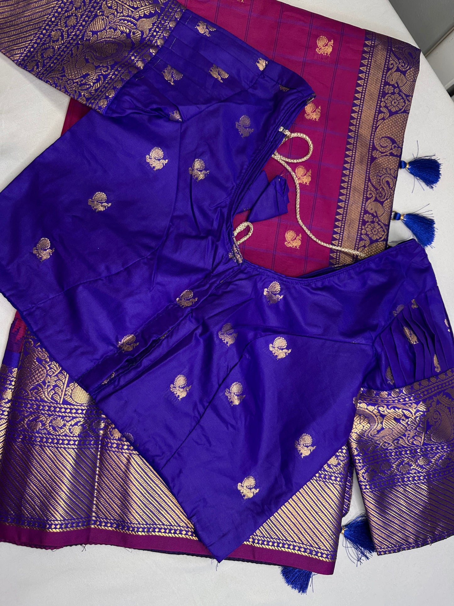 Gadwal Semi Silk Pink Blue Checks Saree