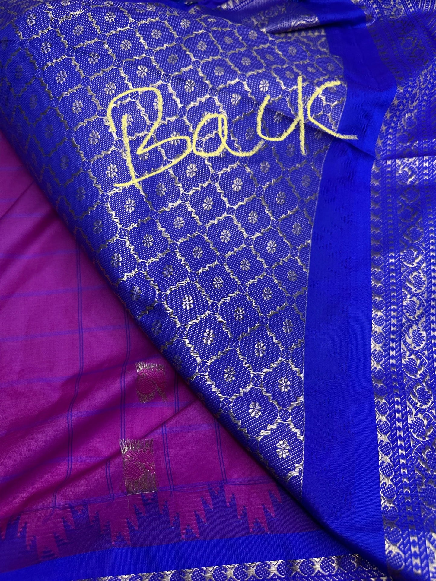 Gadwal Semi Silk Pink Blue Checks Saree