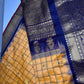 Gadwal Semi Silk Yellow Blue Checks Saree