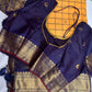 Gadwal Semi Silk Yellow Blue Checks Saree