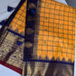 Gadwal Semi Silk Yellow Blue Checks Saree