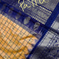 Gadwal Semi Silk Yellow Blue Checks Saree