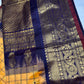 Gadwal Semi Silk Yellow Blue Checks Saree