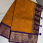 Gadwal Semi Silk Mustard Yellow Checks Saree