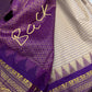 Gadwal Semi Silk Cream Purple Checks Saree