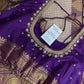 Gadwal Semi Silk Cream Purple Checks Saree