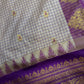 Gadwal Semi Silk Cream Purple Checks Saree