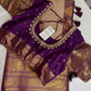 Gadwal Semi Silk Cream Purple Checks Saree