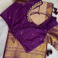 Gadwal Semi Silk Cream Purple Checks Saree