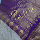 Gadwal Semi Silk Cream Purple Checks Saree