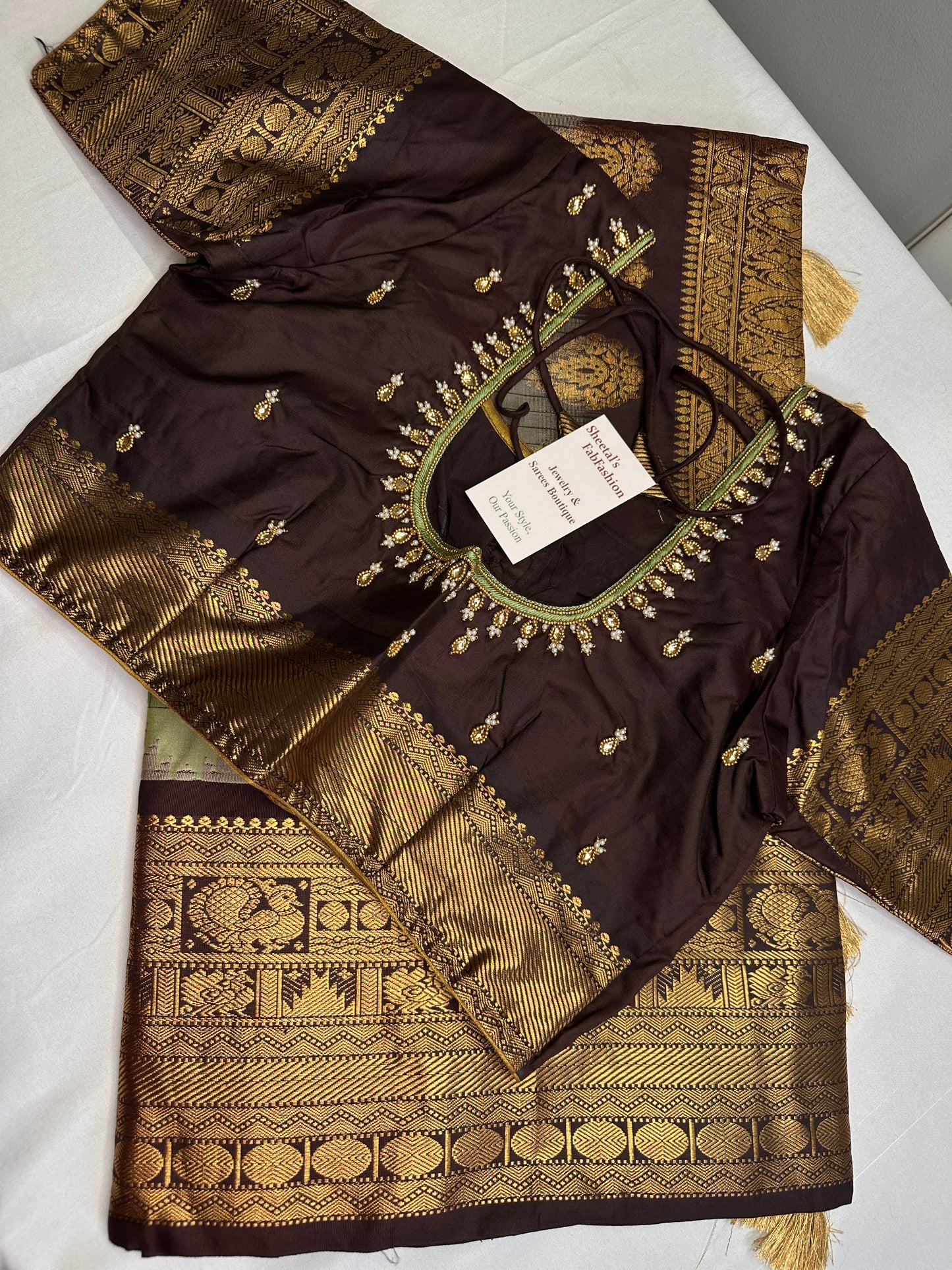 Gadwal Semi Silk Green Brown Checks Saree