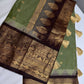 Gadwal Semi Silk Green Brown Checks Saree