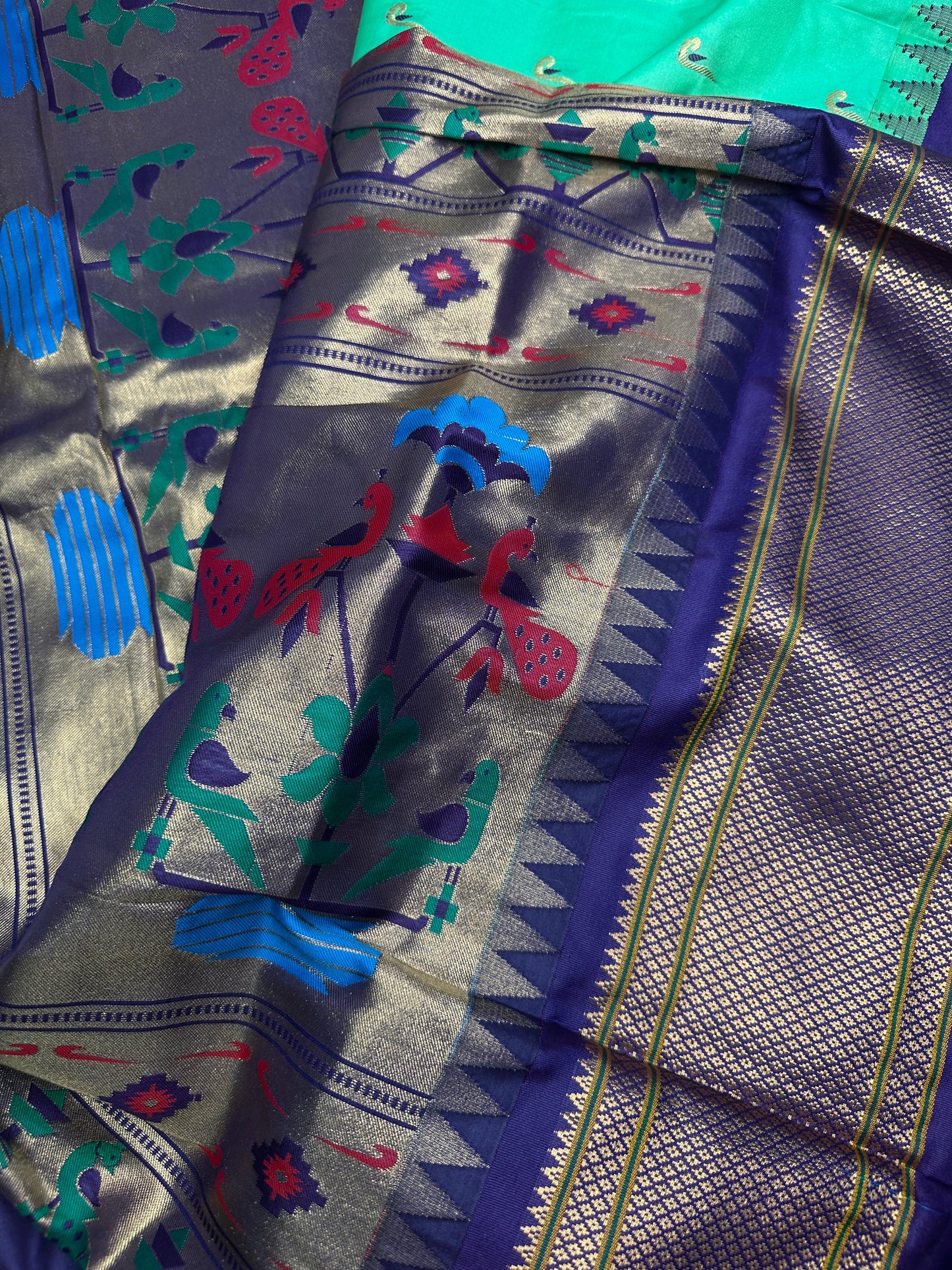 Semi Gadwal  Silk Paithani Green Purple Saree